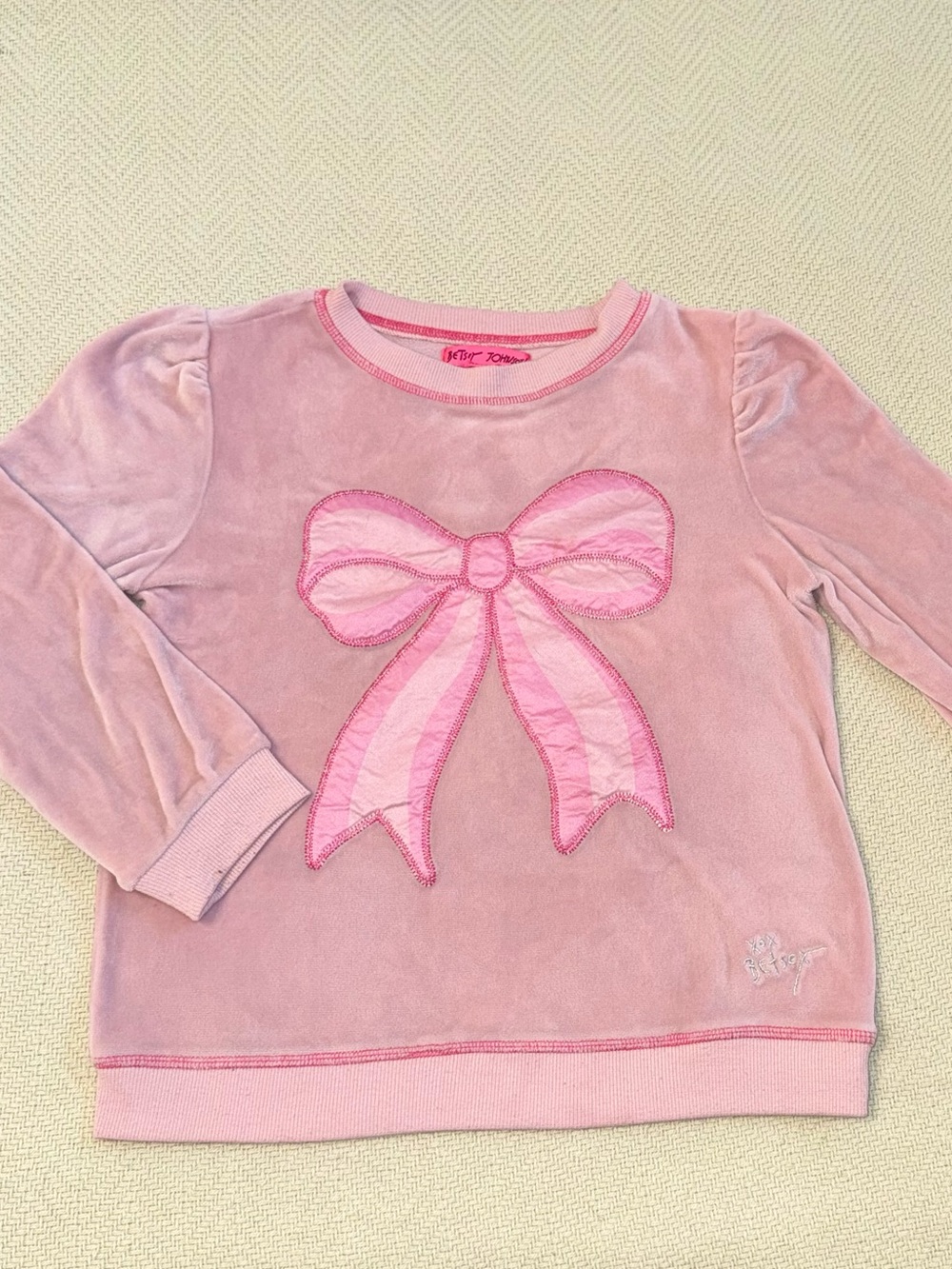 Betsey Johnson Pink Velour Bow Sweatshirt - Kids